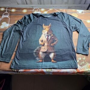 Squirrel Graphic Long Sleeve Green Sz 12